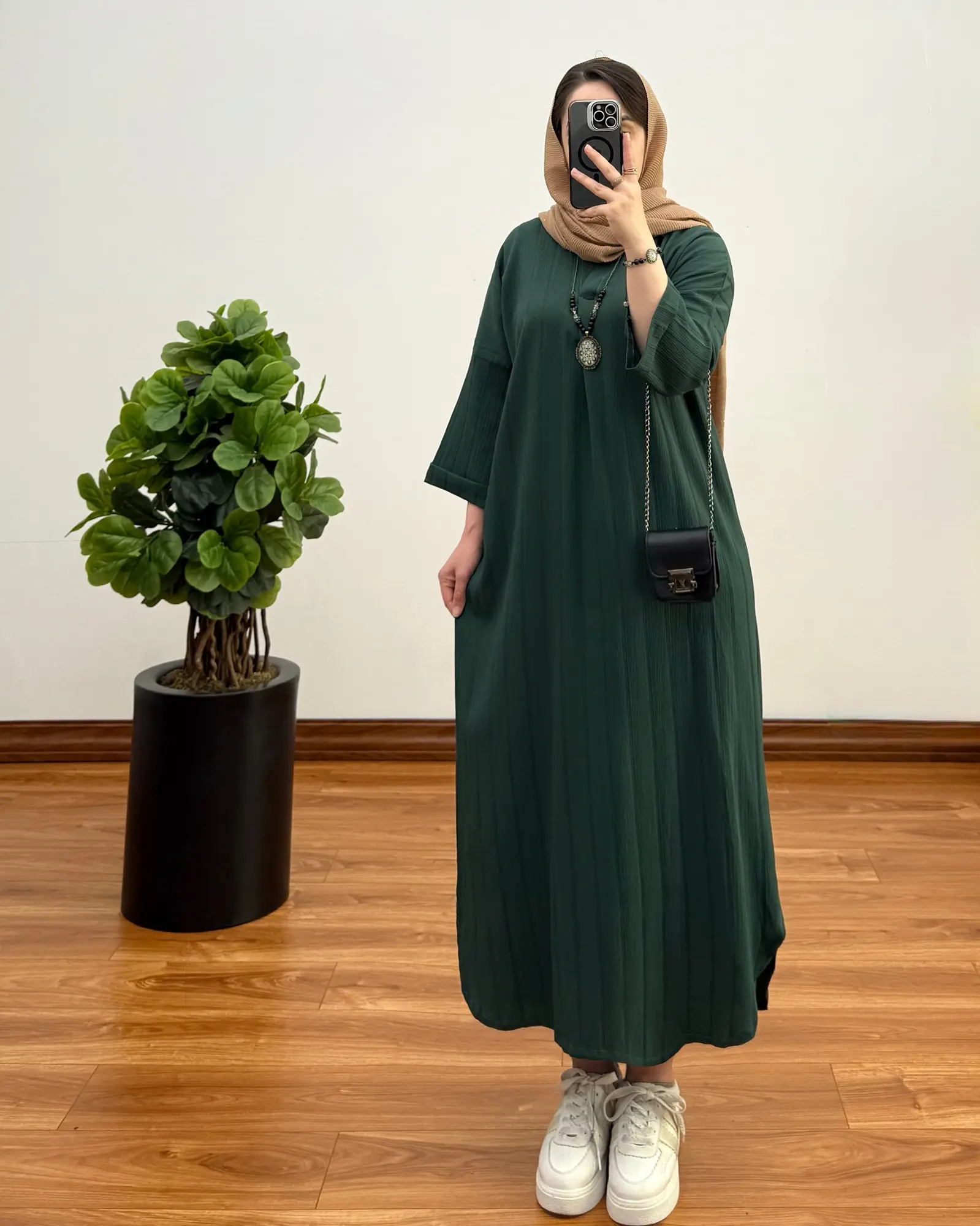 کفتان زنانه بلند مدل یقه کوبایی